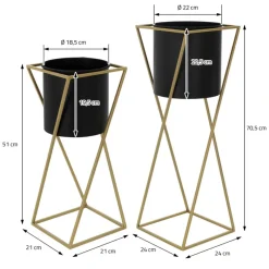 2er Set Blumenständer mit Übertopf Schwarz/Gold aus Stahl ML-Design-ECD Germany