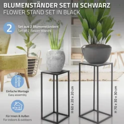 2er Set Blumenständer Schwarz aus pulverbeschichtet Metall ML-Design-ECD Germany Sale