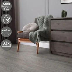 2er Set Deluxe PVC Klebevinylboden für 2,3 m² Eiche Grau 2 mm dick ML-Design-ECD Germany Outlet