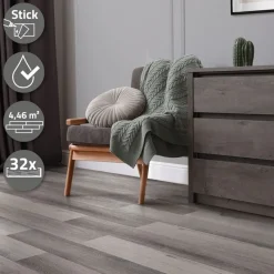2er Set Deluxe PVC Klebevinylboden für 2,23 m² Kiefer Grau 2 mm dick ML-Design-ECD Germany Sale