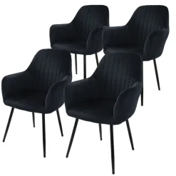 2er Set Esszimmerstühle mit Rücken- & Armlehne 2x Schwarz mit Samtbezug und Metallbeinen ML-Design-ECD Germany Best