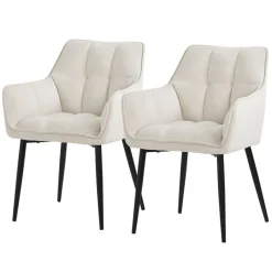 2er Set Esszimmerstuhl Creme aus Frotteestoff mit gepolstertem Sitz ML-Design-ECD Germany