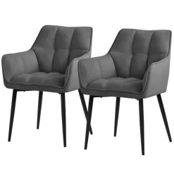 2er Set Esszimmerstuhl Dunkelgrau aus Frotteestoff mit dickem gepolsterter Sitz ML-Design-ECD Germany Clearance