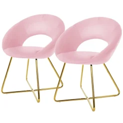 2er Set Esszimmerstuhl mit runder offener Rückenlehne Rosa aus Samt mit goldenen Metallbeinen ML-Design-ECD Germany