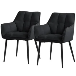 2er Set Esszimmerstuhl Schwarz aus Frotteestoff mit dickem gepolsterter Sitz ML-Design-ECD Germany Sale