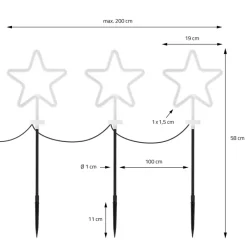3er Set Gartenstecker Stern 58 cm für Innen & Außen Lichterkette für Weihnachten-ECD Germany Online