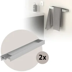 2er Set Handtuchhalter zum Kleben ohne Bohren mit Haken 42 cm Silber aus Edelstahl ML-Design-ECD Germany Discount