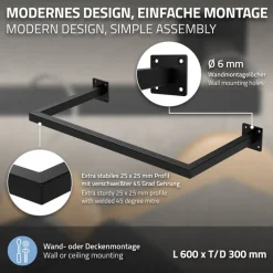 2er Set Kleiderstange Garderobe Wandmontage 30 x 60 cm Schwarz aus Stahl ML-Design-ECD Germany Outlet