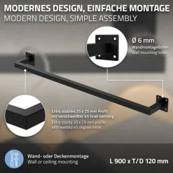 2er Set Kleiderstange Garderobe Wandmontage 12 x 90 cm Schwarz aus Stahl ML-Design-ECD Germany New