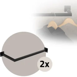 2er Set Kleiderstange Garderobe Wandmontage 30 x 60 cm Schwarz aus Stahl ML-Design-ECD Germany Discount