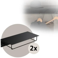 2er Set Kleiderstange Garderobe Wandmontage mit Ablage 60 x 30 x 15 cm Schwarz aus Metall ML-Design-ECD Germany Online