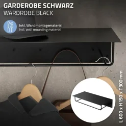 2er Set Kleiderstange Garderobe Wandmontage mit Ablage 60 x 30 x 15 cm Schwarz aus Metall ML-Design-ECD Germany Online