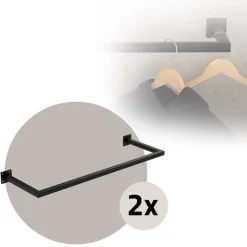 2er Set Kleiderstange Garderobe Wandmontage 30 x 90 cm Schwarz aus Stahl ML-Design-ECD Germany Clearance