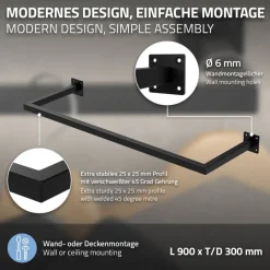 2er Set Kleiderstange Garderobe Wandmontage 30 x 90 cm Schwarz aus Stahl ML-Design-ECD Germany Clearance