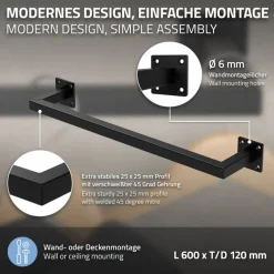 3er Set Kleiderstange Garderobe Wandmontage 12 x 60 cm Schwarz aus Stahl ML-Design-ECD Germany Clearance