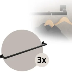 3er Set Kleiderstange Garderobe Wandmontage 12 x 110 cm Schwarz aus Stahl ML-Design-ECD Germany Clearance