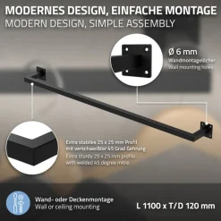 3er Set Kleiderstange Garderobe Wandmontage 12 x 110 cm Schwarz aus Stahl ML-Design-ECD Germany Clearance