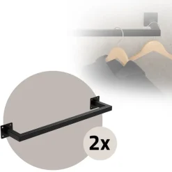 2er Set Kleiderstange Garderobe Wandmontage 12 x 60 cm Schwarz aus Stahl ML-Design-ECD Germany Sale