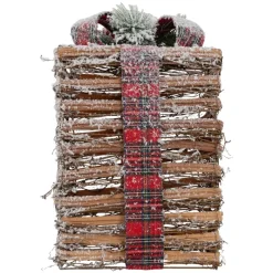 3er Set LED Weihnachtsgeschenkboxen warmweiß aus Rattan mit Timer und Kunstschnee-ECD Germany Discount