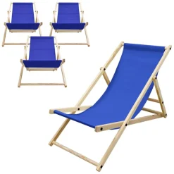 4er Set Liegestuhl klappbar Dunkelblau Holz verstellbare Rückenlehne bis 120 kg Sonnenliege Gartenliege Strandliege-ECD Germany Discount