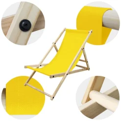 3er Set Liegestuhl klappbar Gelb Holz verstellbare Rückenlehne bis 120 kg Sonnenliege Gartenliege Strandliege-ECD Germany Hot