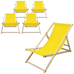 5er Set Liegestuhl klappbar Gelb Holz verstellbare Rückenlehne bis 120 kg Sonnenliege Gartenliege Strandliege-ECD Germany Discount