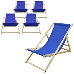 5er Set Liegestuhl klappbar Dunkelblau Holz verstellbare Rückenlehne bis 120 kg Sonnenliege Gartenliege Strandliege-ECD Germany Clearance