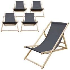 5er Set Liegestuhl klappbar Anthrazit Holz verstellbare Rückenlehne 3 Positionen bis 120 kg Sonnenliege Gartenliege Strandliege-ECD Germany Hot