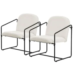 2er Set Sessel Beige mit schwarzem Stahlgestell Relaxsessel mit Arm-& Rückenlehne ML-Design-ECD Germany Best