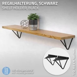 2er Set Wandkonsole Regalhalterung 2er Set 160 x 155 x 170 mm Schwarz aus Stahl ML-Design-ECD Germany Hot
