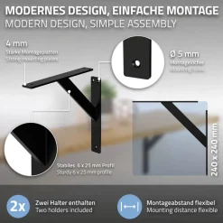 2er Set Wandkonsole Regalhalterung 2x 240 x 240 mm Schwarz aus Aluminium ML-Design-ECD Germany Best