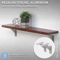 2er Set Wandkonsole Regalhalterung 2x 120 x 120 mm Silber aus Aluminium ML-Design-ECD Germany Clearance