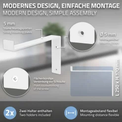 2er Set Wandkonsole Regalhalterung 2x 250 x 145 mm Weiß aus Stahl ML-Design-ECD Germany Best