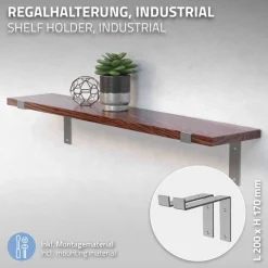 2er Set Wandkonsole Regalhalterung 2x 200 x 145 mm Grau aus Stahl ML-Design-ECD Germany Clearance