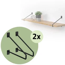 2er Set Wandkonsole Regalhalterung 2x 220 x180 mm Schwarz aus Stahl ML-Design-ECD Germany Hot