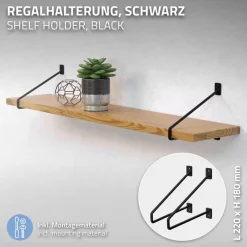 2er Set Wandkonsole Regalhalterung 2x 220 x180 mm Schwarz aus Stahl ML-Design-ECD Germany Hot
