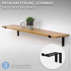 2er Set Wandkonsole Regalhalterung 2x 250 x 145 mm Schwarz aus Stahl ML-Design-ECD Germany