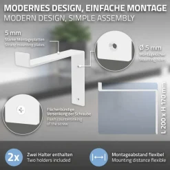 2er Set Wandkonsole Regalhalterung 2x 200 x 145 mm Weiß aus Stahl ML-Design-ECD Germany New