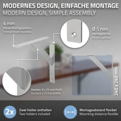 2er Set Wandkonsole Regalhalterung 2x 240 x 240 mm Silber aus Aluminium ML-Design-ECD Germany Best