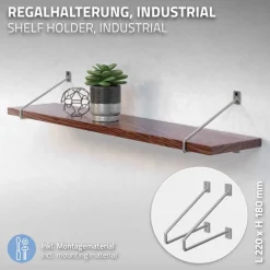 2er Set Wandkonsole Regalhalterung 2x 220 x 180 mm Grau aus Stahl ML-Design-ECD Germany Online