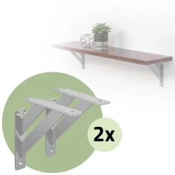 2er Set Wandkonsole Regalhalterung 2x 180 x 180 mm Silber aus Aluminium ML-Design-ECD Germany New