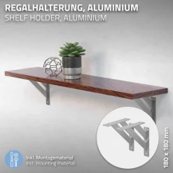 2er Set Wandkonsole Regalhalterung 2x 180 x 180 mm Silber aus Aluminium ML-Design-ECD Germany New