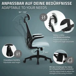 Ergonomischer Bürostuhl Blau Netzgewebe mit verstellbarer Kopfstütze und Rollen ML-Design-ECD Germany New