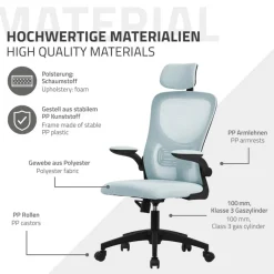Ergonomischer Bürostuhl Blau Netzgewebe mit verstellbarer Kopfstütze und Rollen ML-Design-ECD Germany New