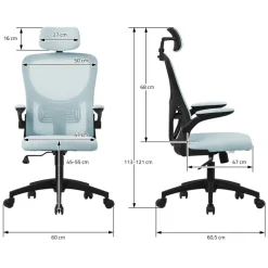 Ergonomischer Bürostuhl Blau Netzgewebe mit verstellbarer Kopfstütze und Rollen ML-Design-ECD Germany New