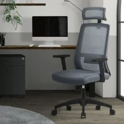 Ergonomischer Bürostuhl Grau Netzgewebe mit verstellbaren Armlehnen und Kopfstütze ML-Design-ECD Germany