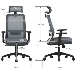 Ergonomischer Bürostuhl Grau Netzgewebe mit verstellbaren Armlehnen und Kopfstütze ML-Design-ECD Germany