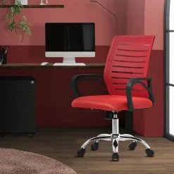Ergonomischer Bürostuhl mit Armlehnen Netzgewebe Rot mit Rollen ML-Design-ECD Germany Discount