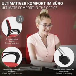 Ergonomischer Bürostuhl mit Armlehnen Netzgewebe Rot mit Rollen ML-Design-ECD Germany Discount