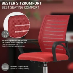 Ergonomischer Bürostuhl mit Armlehnen Netzgewebe Rot mit Rollen ML-Design-ECD Germany Discount